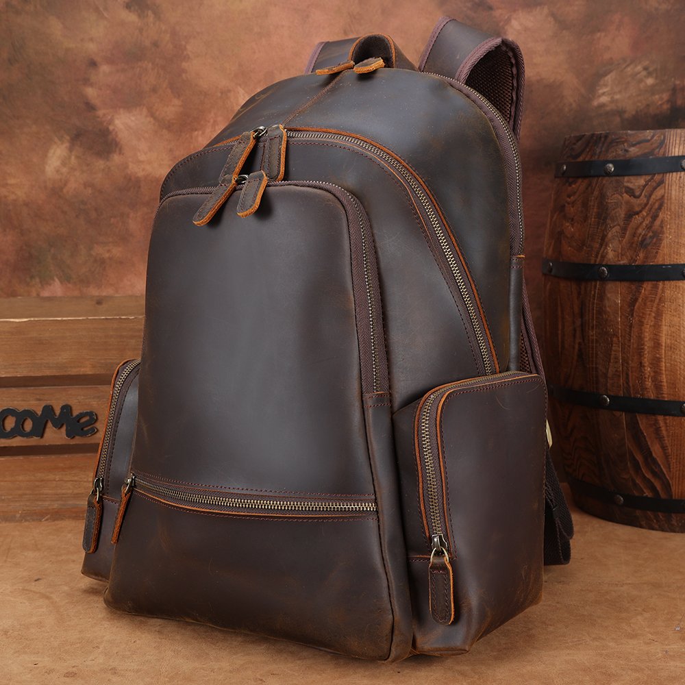 2024 Hot Sale Manufacturer Wholesale Men Brown Vintage Full Grain Cowhide Genuine Cow Leather Travel Laptop Leather Backpack Bag