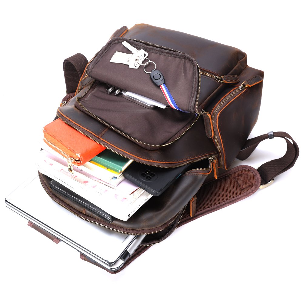 2024 Hot Sale Manufacturer Wholesale Men Brown Vintage Full Grain Cowhide Genuine Cow Leather Travel Laptop Leather Backpack Bag