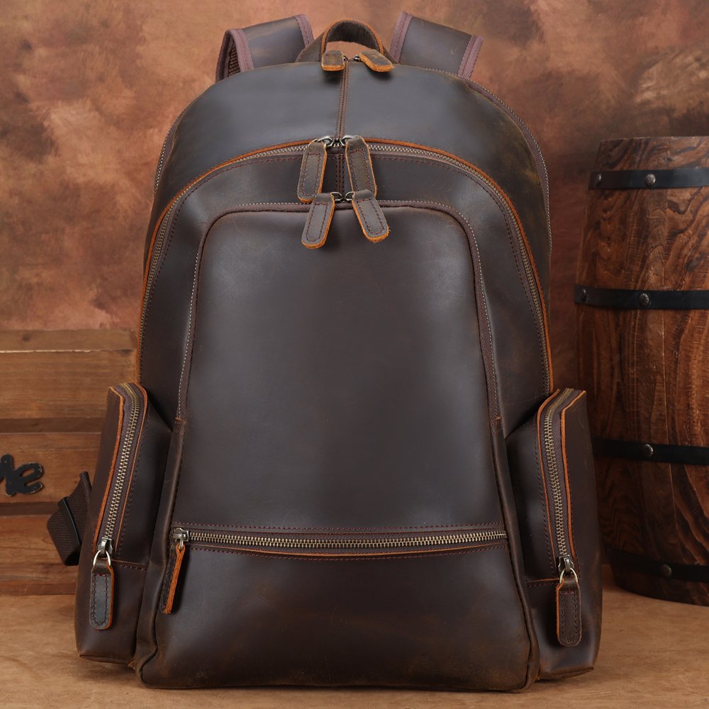 2024 Hot Sale Manufacturer Wholesale Men Brown Vintage Full Grain Cowhide Genuine Cow Leather Travel Laptop Leather Backpack Bag