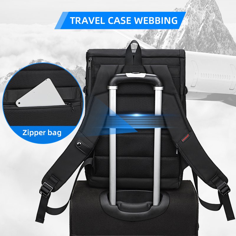 KOOGER Wholesale Black USB Expandable Waterproof Roll top Backpack Laptop Backpack for Men Women