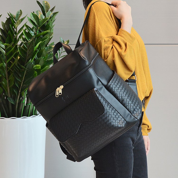 Custom fashion weaved bags women hand bag outdoor travel laptop weave leather bag backpack