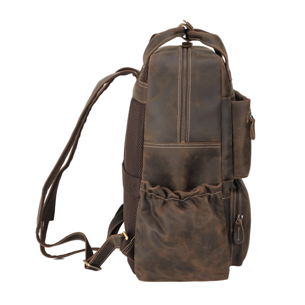Custom Logo Retro Real Full Grain Leather Backpack Crazy Horse Leather Laptop Bags Men's Travel Backpack