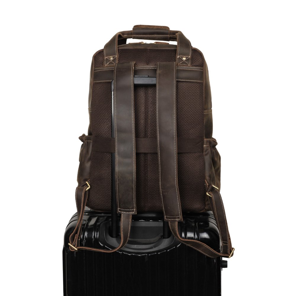 Custom Logo Retro Real Full Grain Leather Backpack Crazy Horse Leather Laptop Bags Men's Travel Backpack