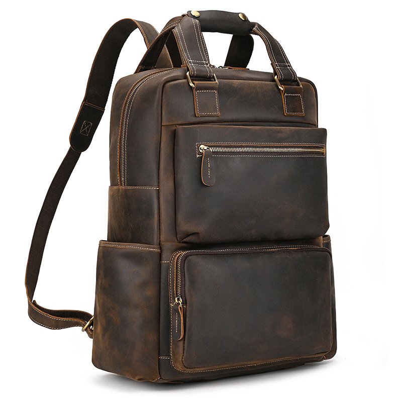 Fashion Leather Men Backpack Business Male 17" 15.6" Laptop Bag Daypacks Large Capacity Travel College School Bag