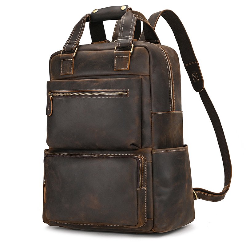 Fashion Leather Men Backpack Business Male 17" 15.6" Laptop Bag Daypacks Large Capacity Travel College School Bag