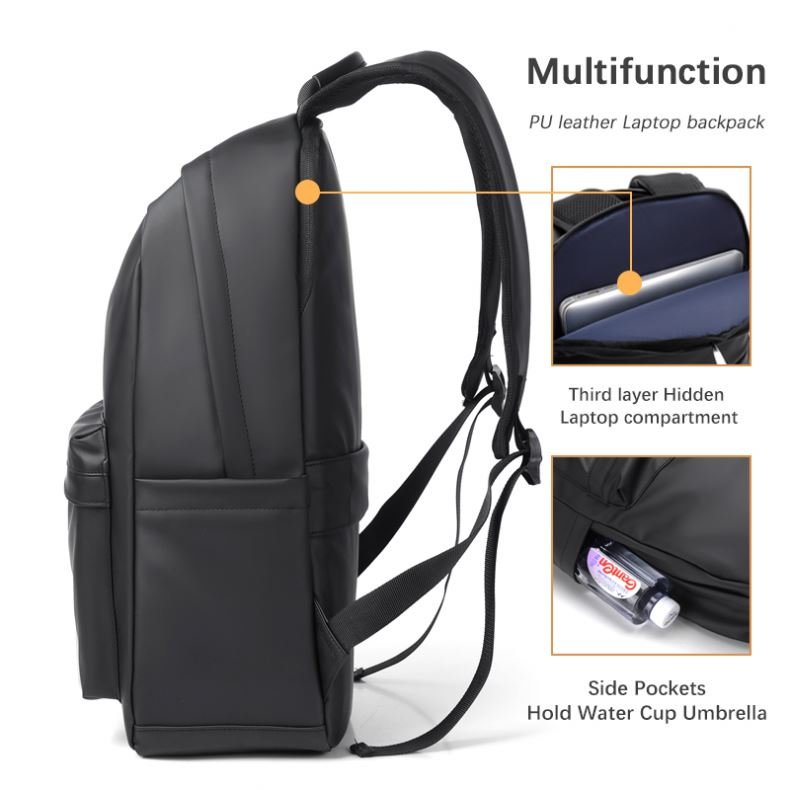Custom new designer Men Durable Travel Waterproof PU leather school bag Business Casual sports students Laptop Backpack
