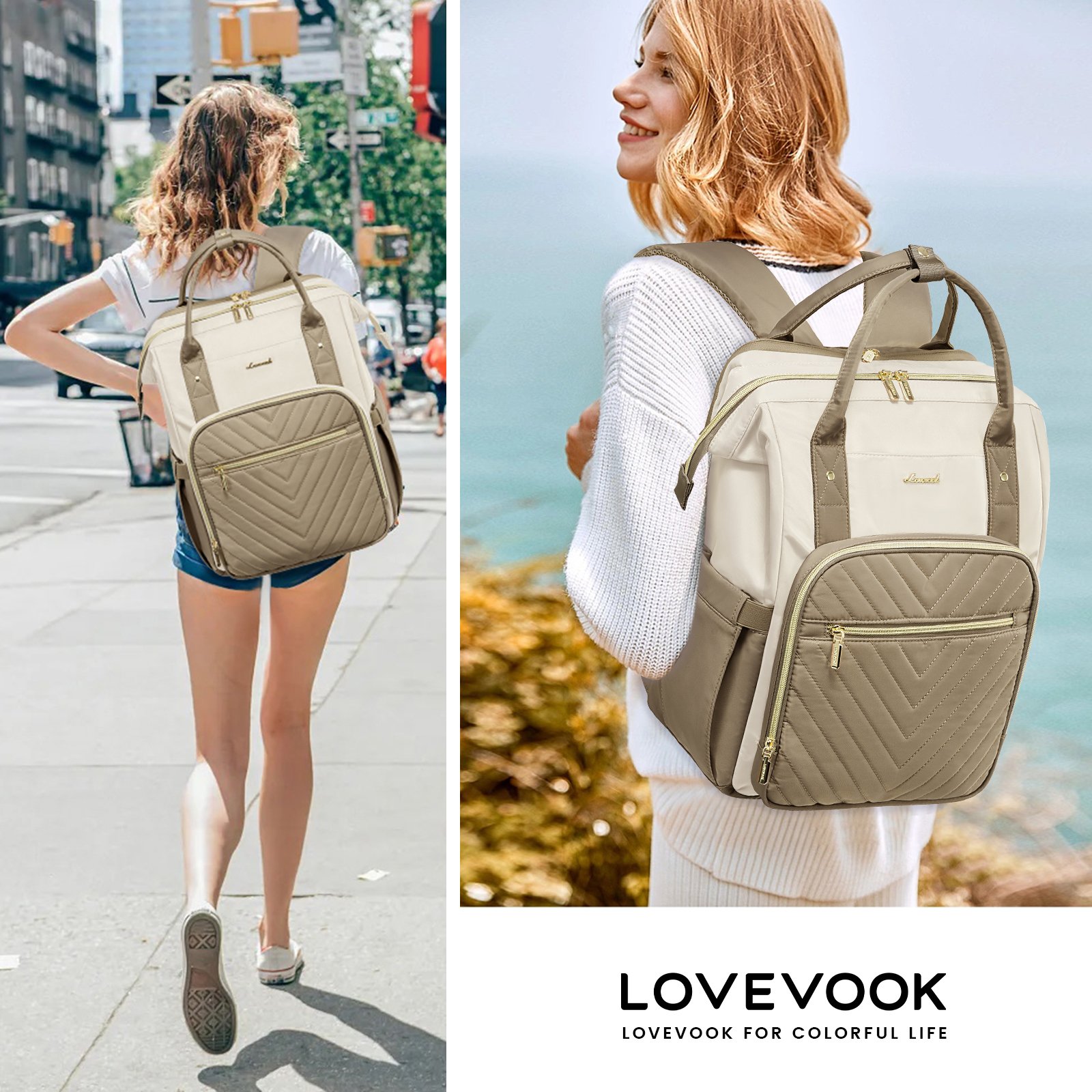 LOVEVOOK New fashion quilted design 15.6in large waterproof laptop backpack bag for travel work school Business laptop backpack