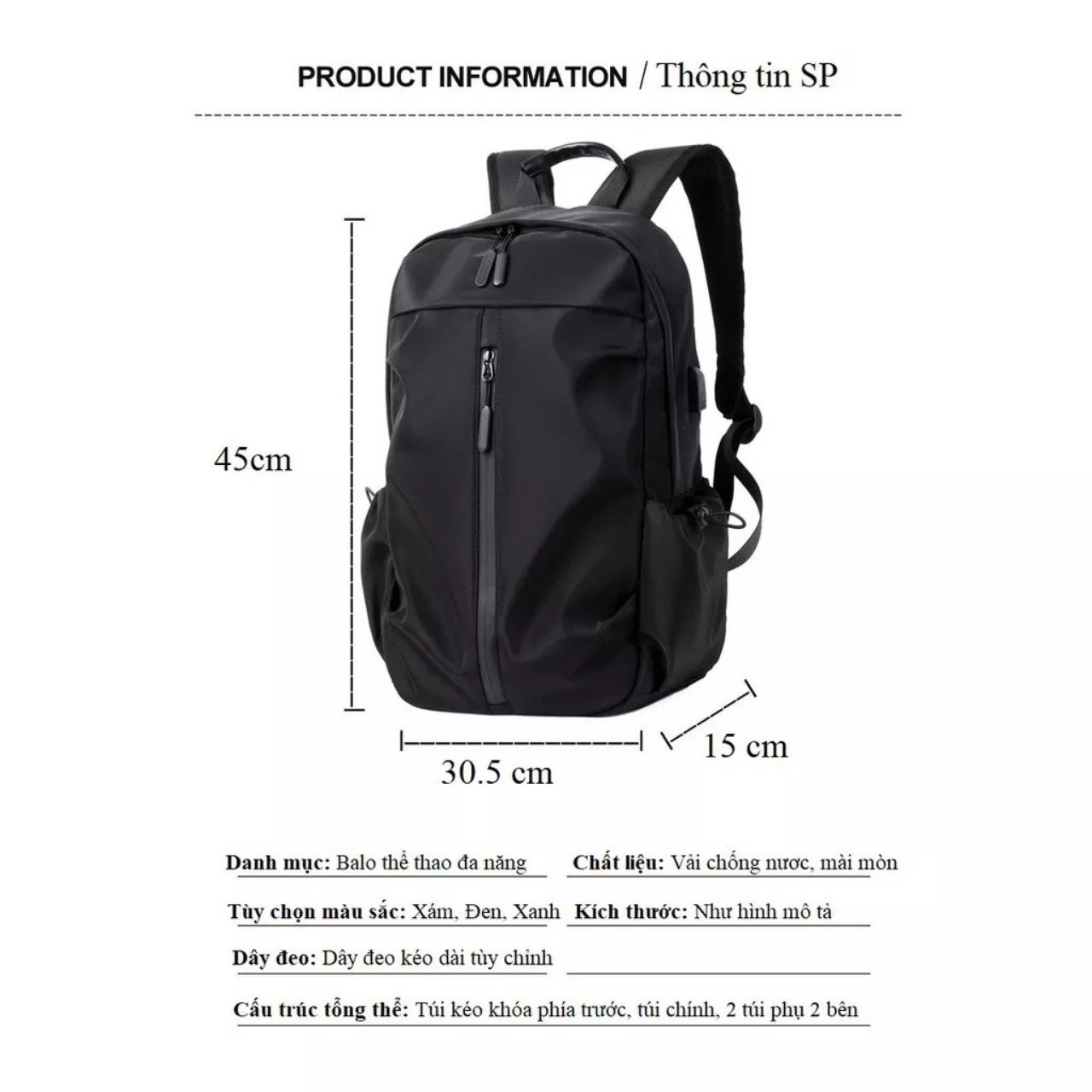 Men's Casual Backpack with Anti-Theft Feature High Quality Polyester Fabric Waterproof and Colorful Handle for Everyday Use