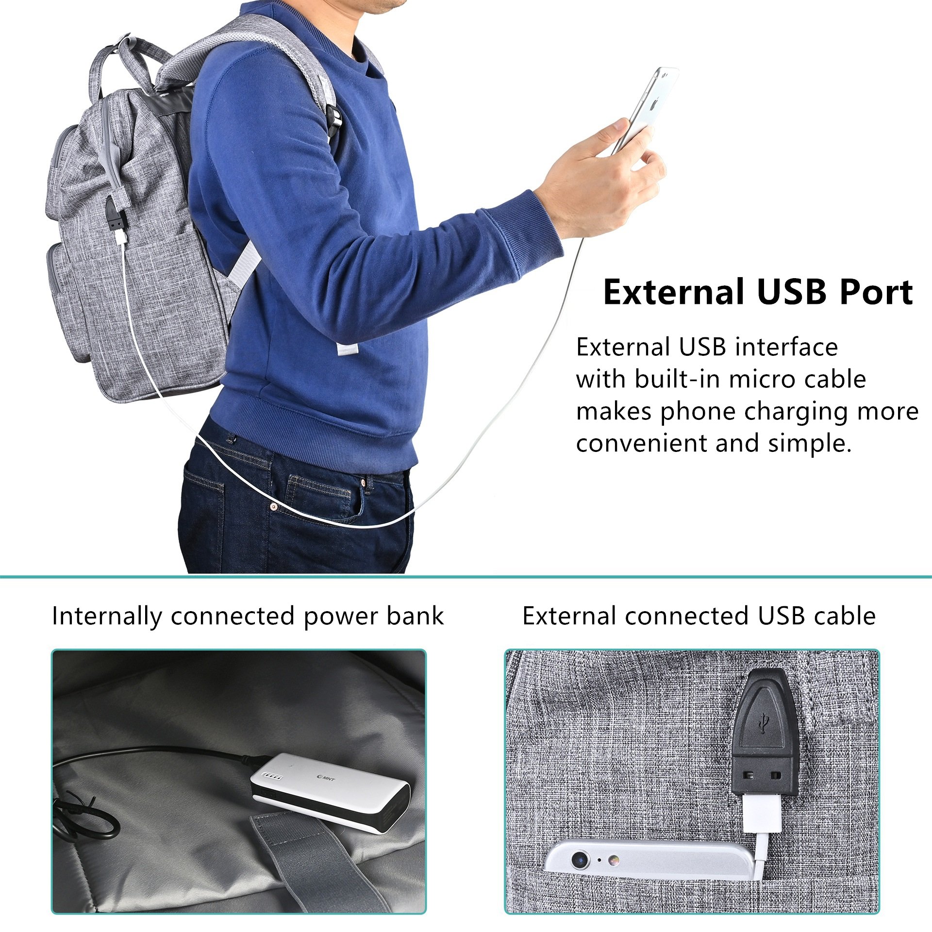 15.6Inch USB Waterproof Notebook Mens Oxford Cloth Laptop Bag Travel School Laptop Backpack