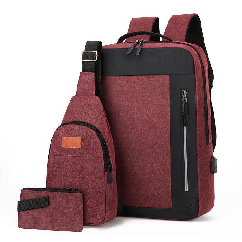 Custom Logo High School & Business Laptop Backpack 3 in 1 Set with USB Port Waterproof Oxford Travel Bag Zipper Closure