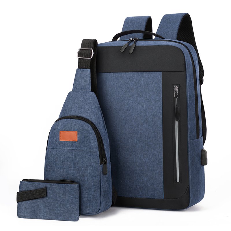 Custom Logo High School & Business Laptop Backpack 3 in 1 Set with USB Port Waterproof Oxford Travel Bag Zipper Closure