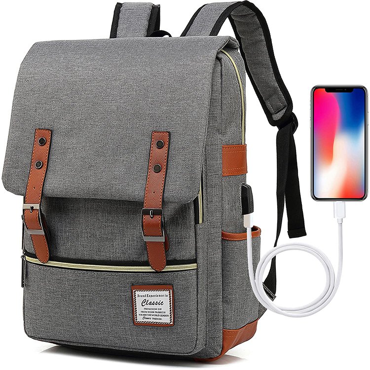 Wholesale waxed canvas vintage laptop backpack usb port mens canvas backpack