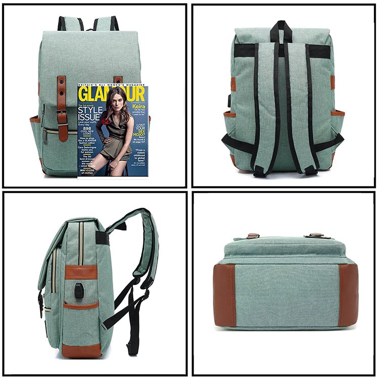 Wholesale waxed canvas vintage laptop backpack usb port mens canvas backpack