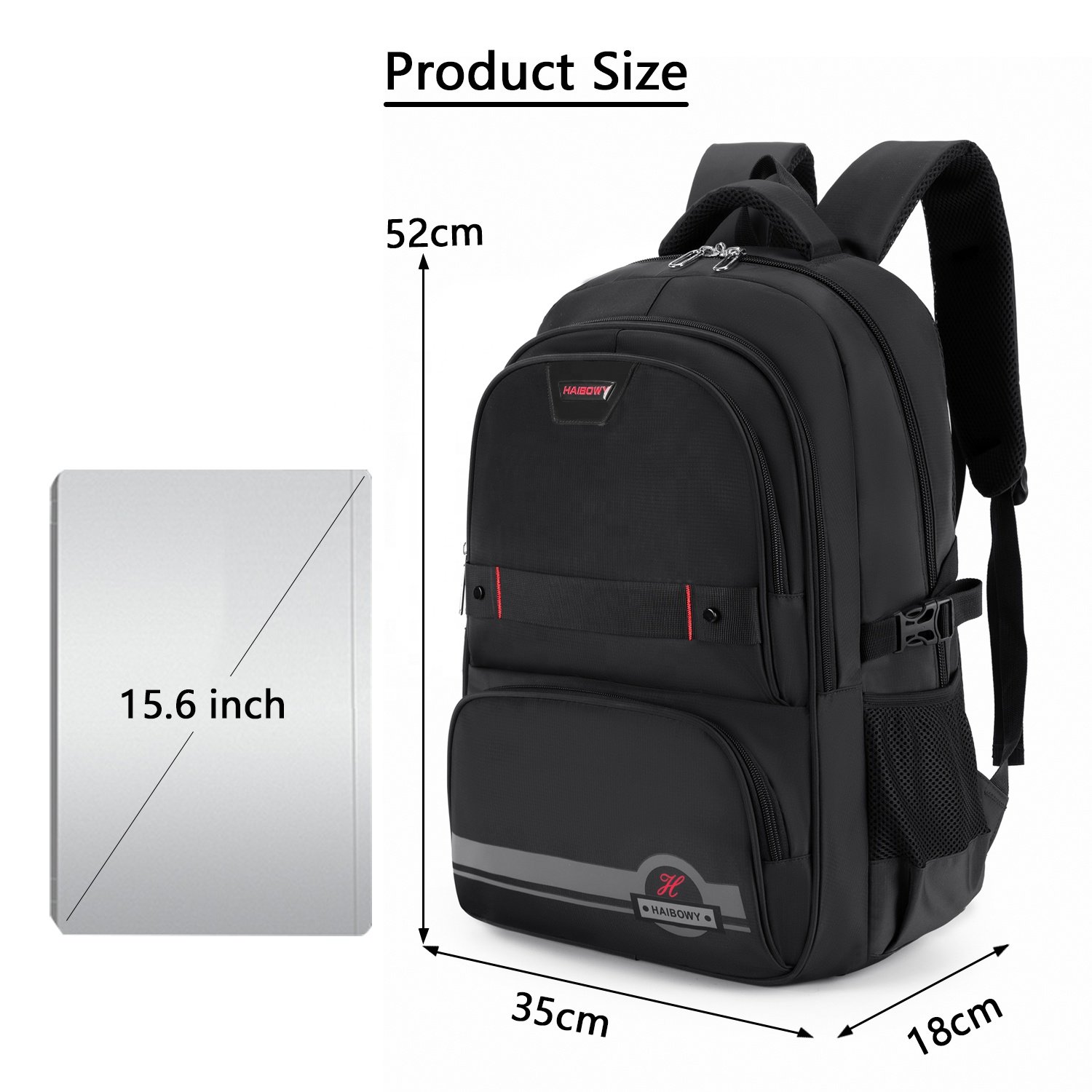 HAIBOWY Large Capacity Ultra Light Multi-Functional Reflective Polyester Laptop Backpack Waterproof College Student Bag