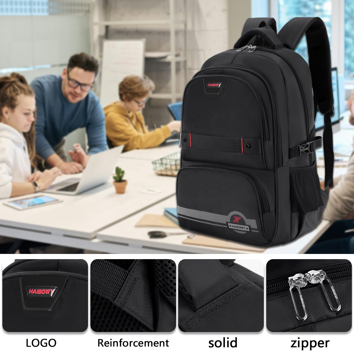 HAIBOWY Large Capacity Ultra Light Multi-Functional Reflective Polyester Laptop Backpack Waterproof College Student Bag