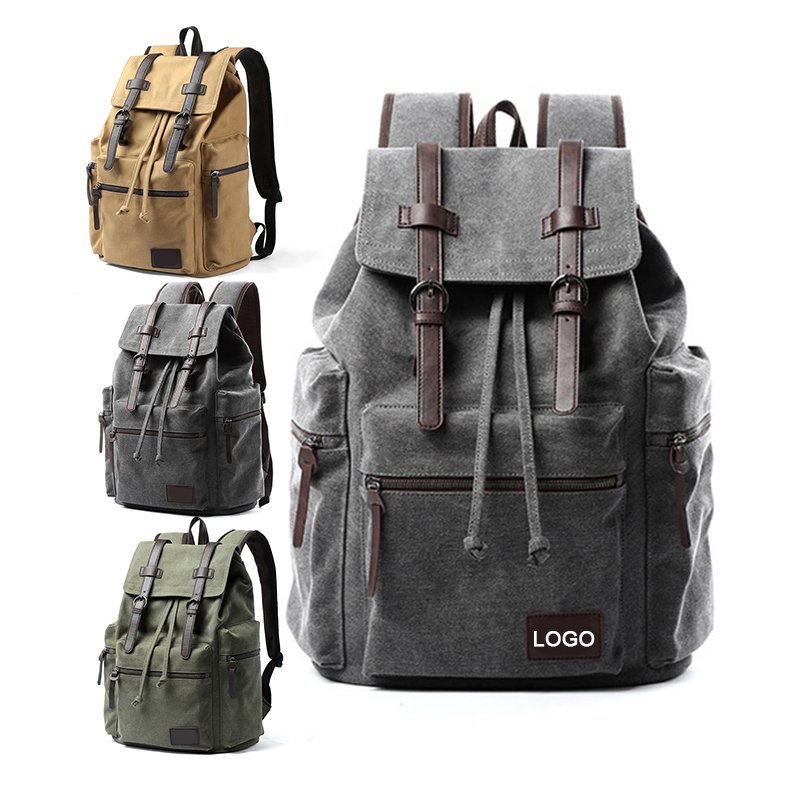 Hot sale men women leisure canvas backpack wear-resistant cotton outdoor bag large capacity daily backpack with fold cover