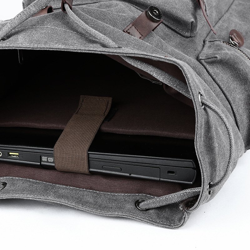 Hot sale men women leisure canvas backpack wear-resistant cotton outdoor bag large capacity daily backpack with fold cover