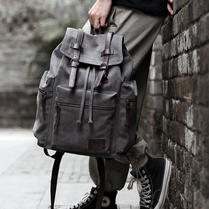 Hot sale men women leisure canvas backpack wear-resistant cotton outdoor bag large capacity daily backpack with fold cover