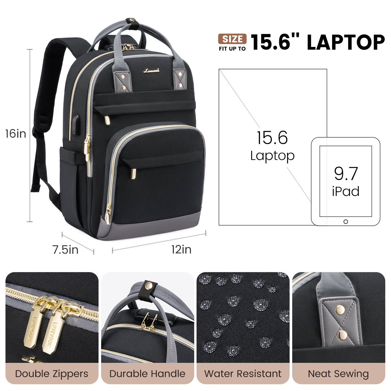 LOVEVOOK custom logo wholesale anti-theft business commute travel backpack custom 15.6in computer bag women laptop Backpack