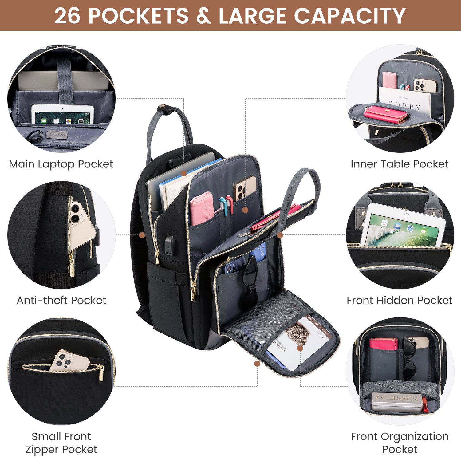 LOVEVOOK custom logo wholesale anti-theft business commute travel backpack custom 15.6in computer bag women laptop Backpack