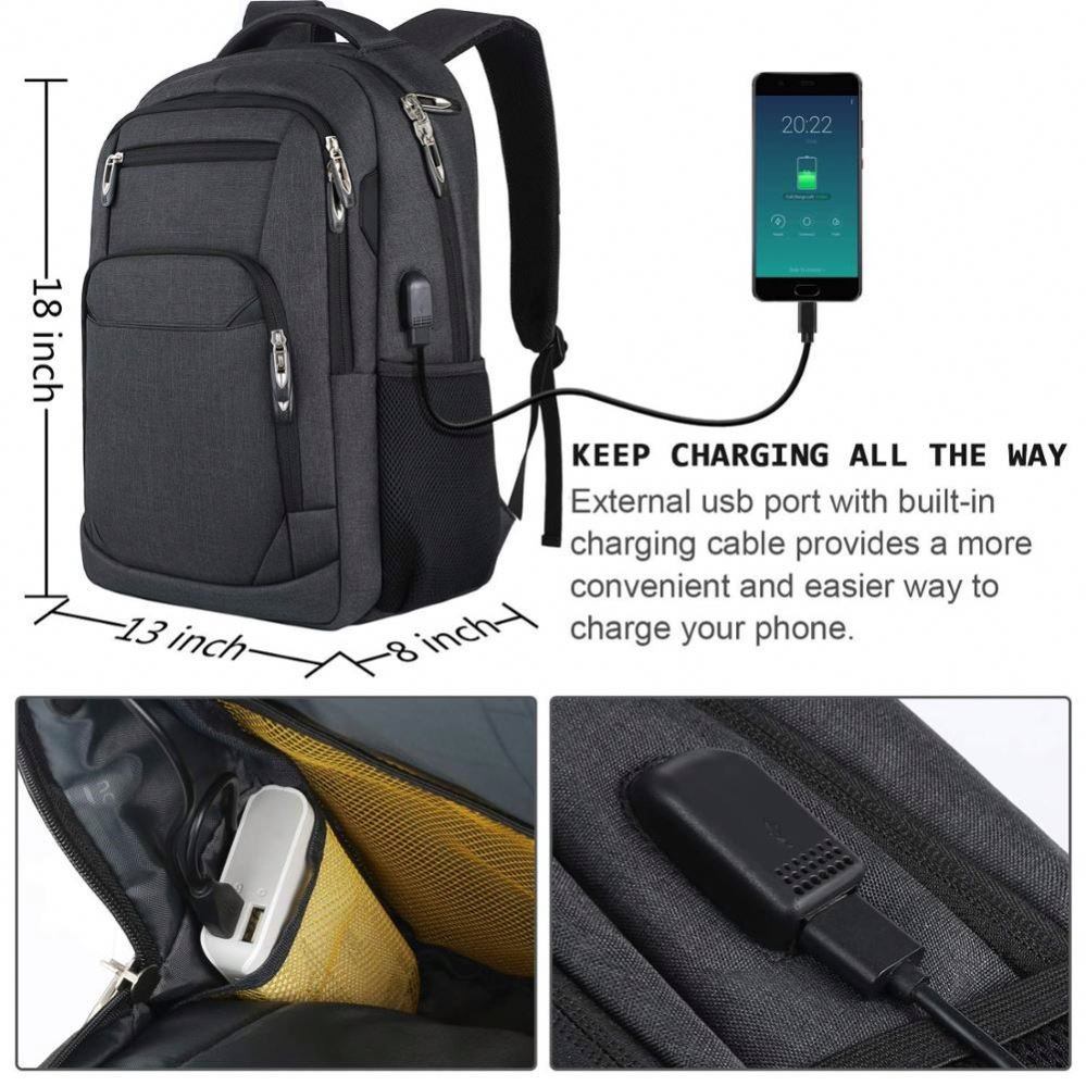 Business Travel Anti Theft Slim Durable Laptops Backpack Water Resistant College School Computer Bag