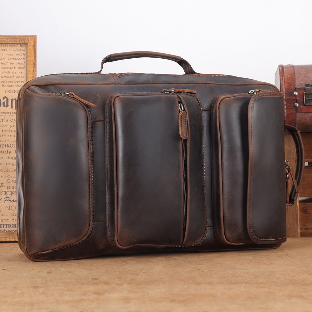 OEM ODM Custom Vintage Genuine Leather Men's Long Backpack Vintage Outdoor Travel Bag Crazy Horse Cowhide Laptop Backpack Bag