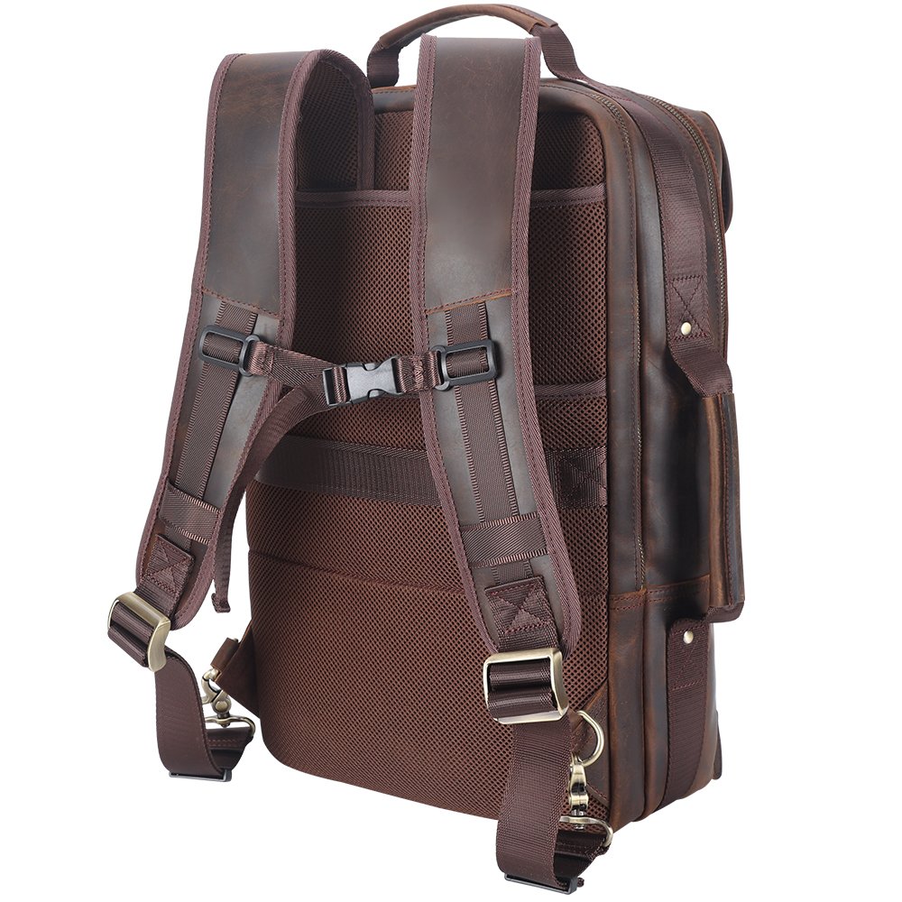 OEM ODM Custom Vintage Genuine Leather Men's Long Backpack Vintage Outdoor Travel Bag Crazy Horse Cowhide Laptop Backpack Bag