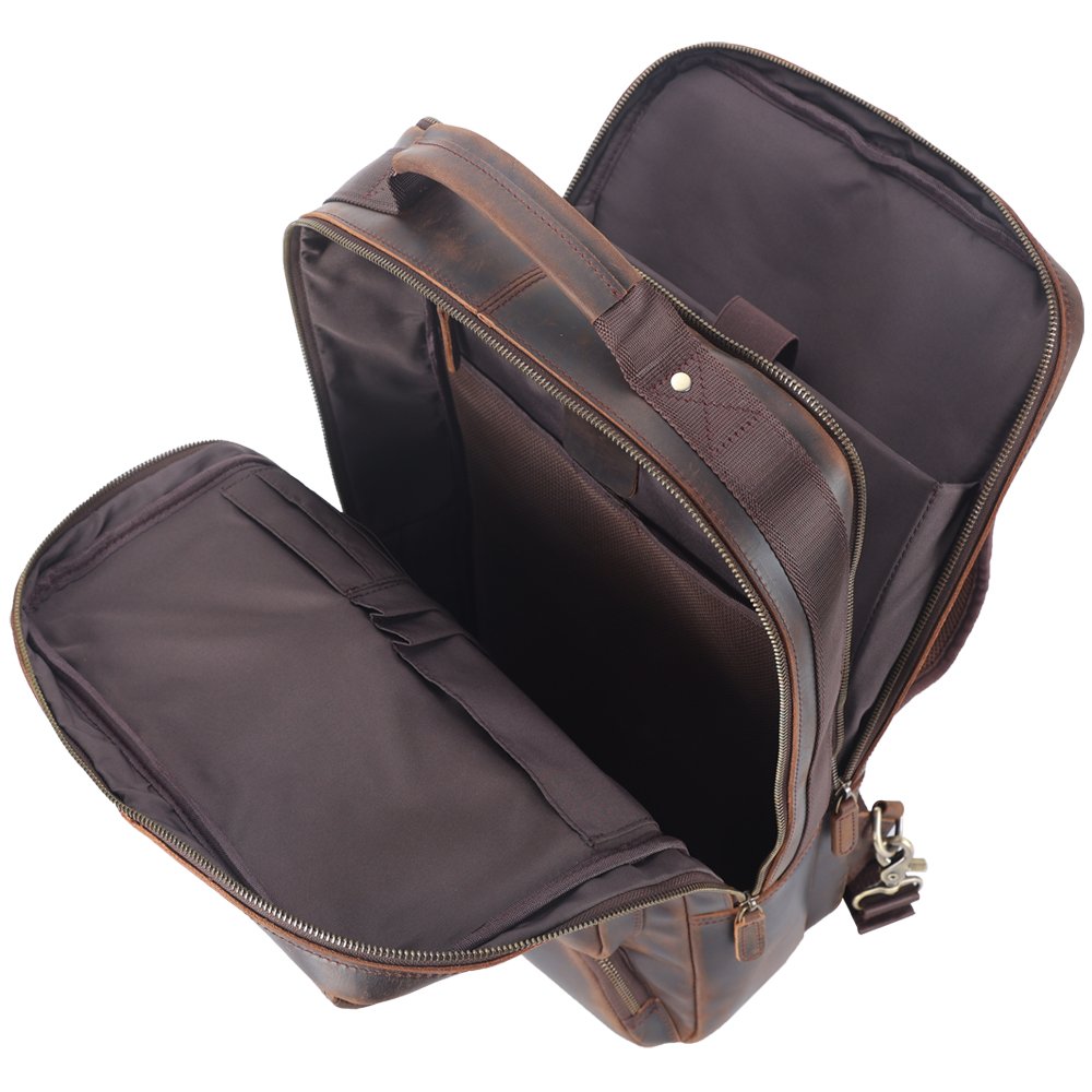 OEM ODM Custom Vintage Genuine Leather Men's Long Backpack Vintage Outdoor Travel Bag Crazy Horse Cowhide Laptop Backpack Bag