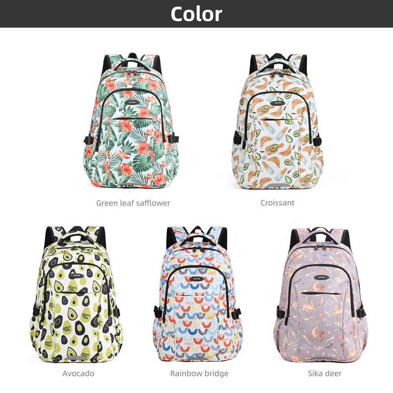 Fashion printing middle/high/college school student school bags outdoor leisure sports laptop backpack for women