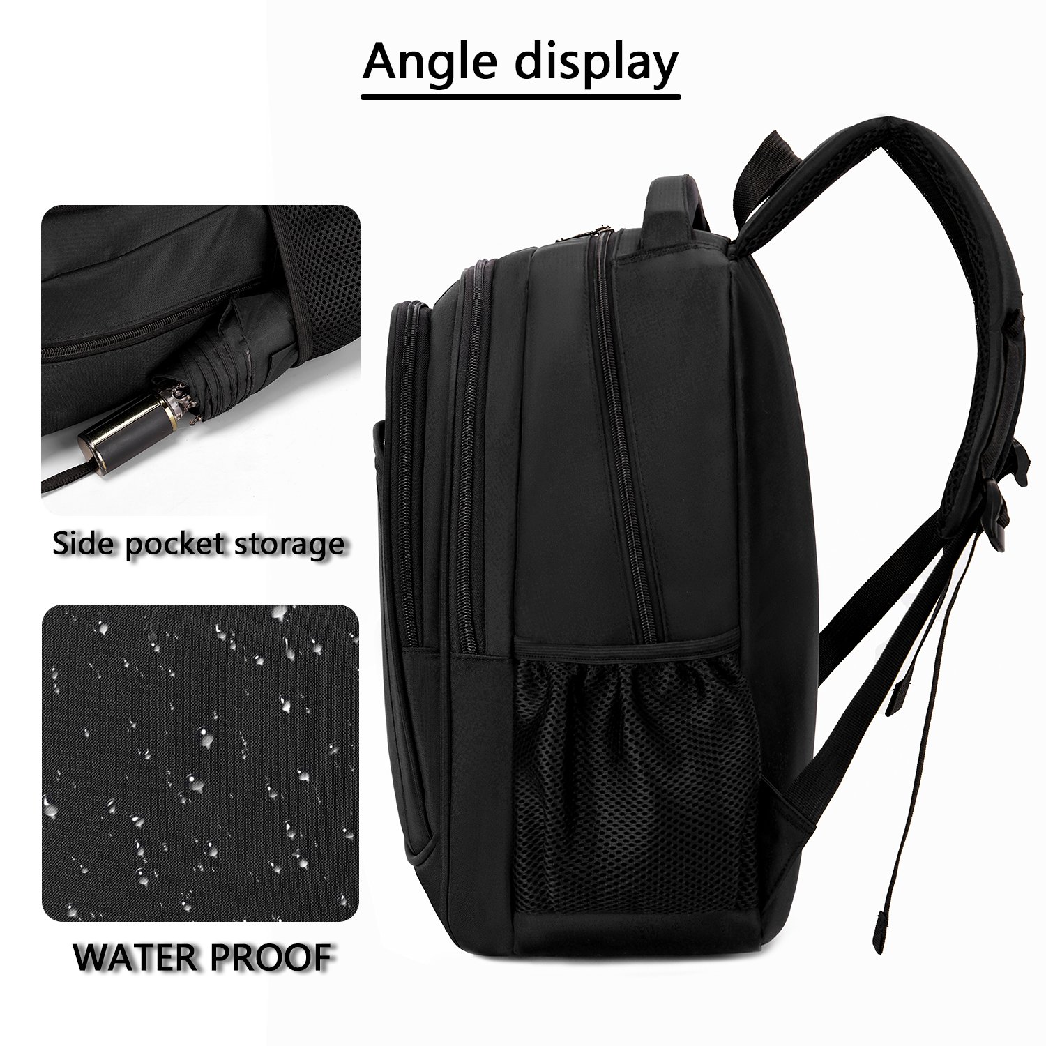 HAIBOWY Business Backpack Cool Black Nylon Laptop Backpack with Polyester Lining for Travel or School