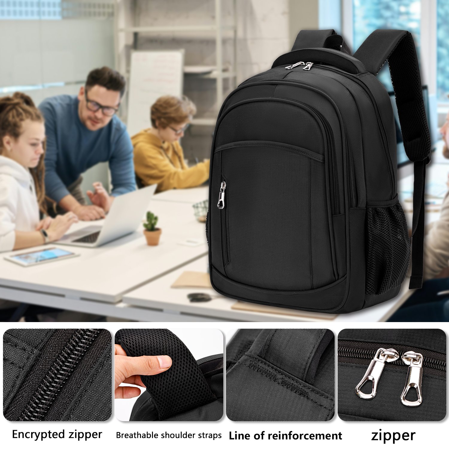 HAIBOWY Business Backpack Cool Black Nylon Laptop Backpack with Polyester Lining for Travel or School