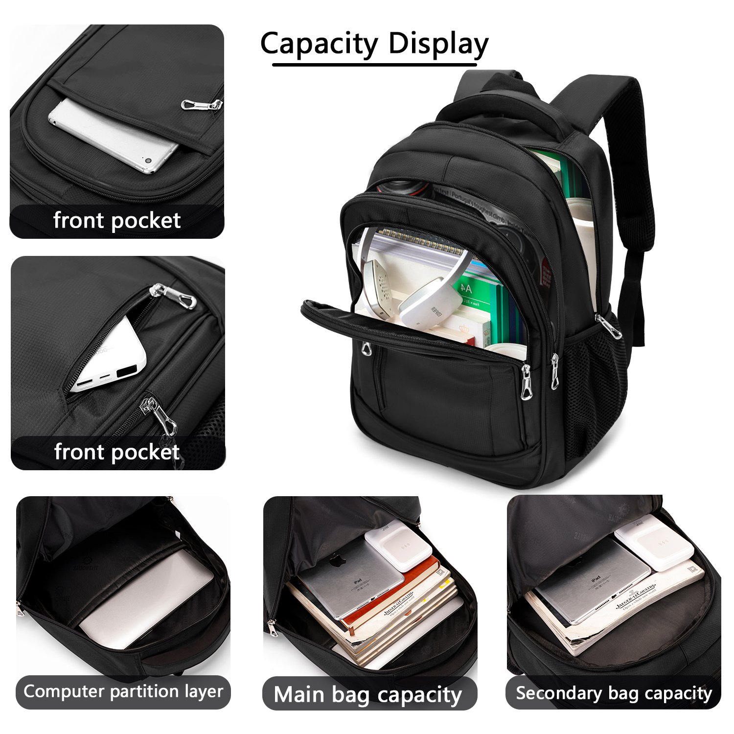 HAIBOWY Business Backpack Cool Black Nylon Laptop Backpack with Polyester Lining for Travel or School