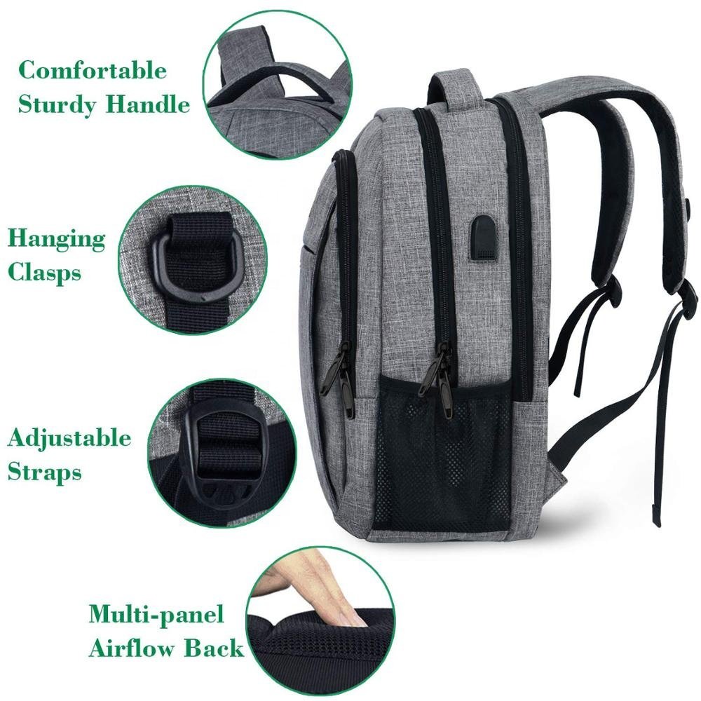 Travel Laptop Backpack, Business Anti Theft Slim Durable Gray Computer Bag with USB Charging Port