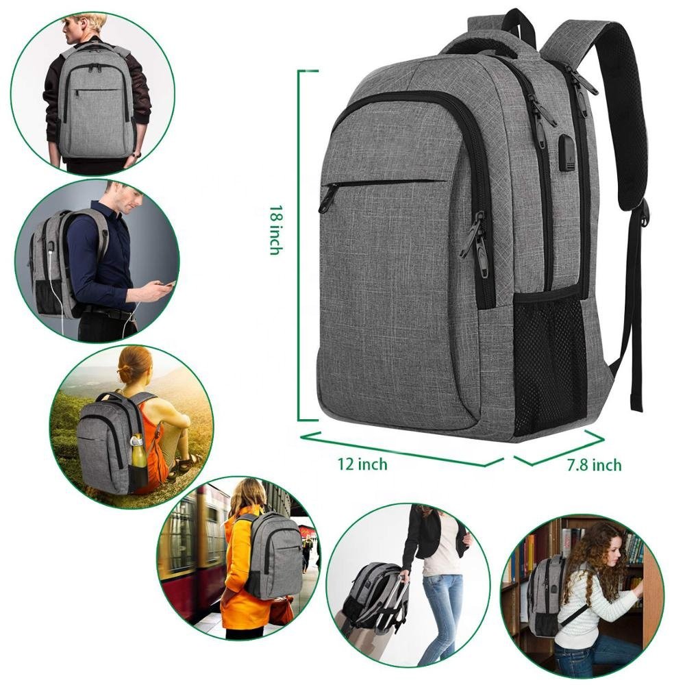 Travel Laptop Backpack, Business Anti Theft Slim Durable Gray Computer Bag with USB Charging Port