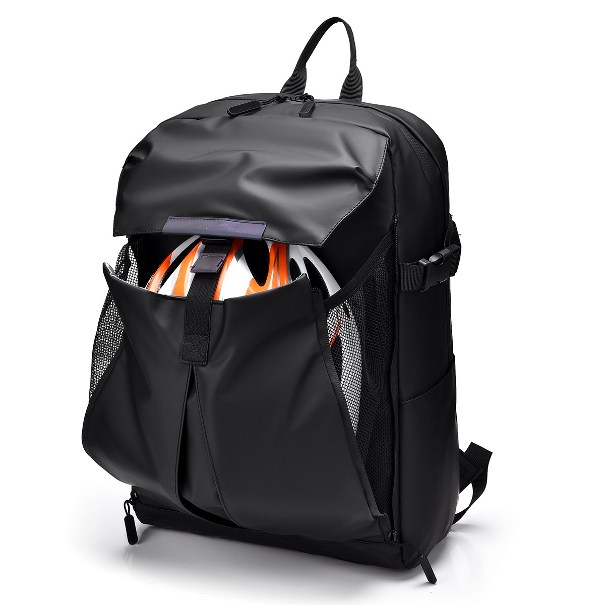 Black fashion hot PU waterproof backpack Men's backpack Laptop backpack schoolbag suitable for daily travel