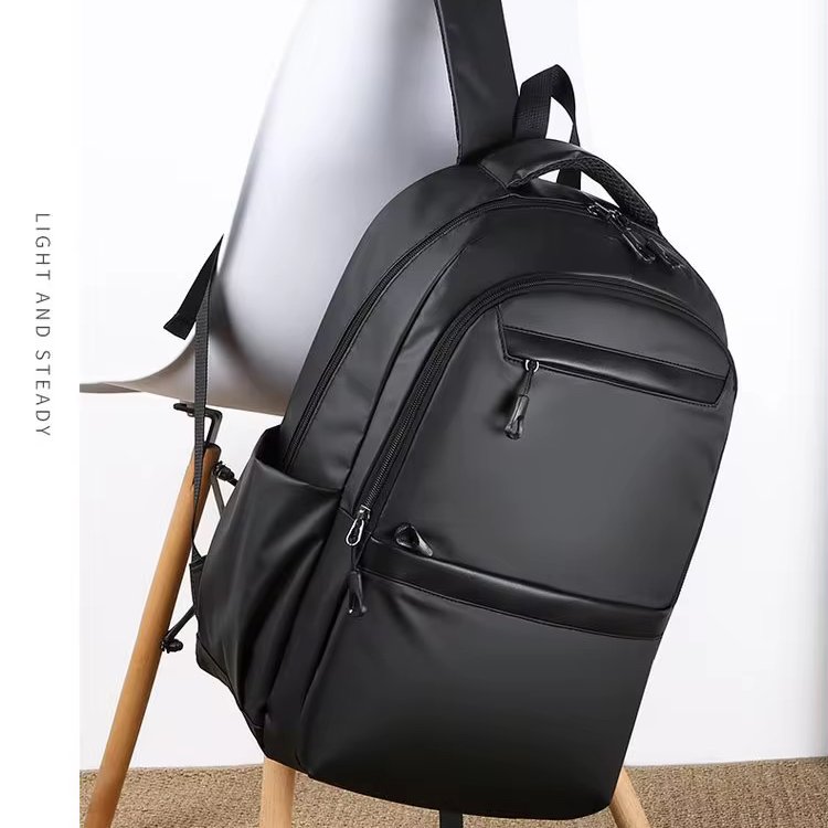 Customized Large Capacity Multifunctional Black Waterproof Laptop Backpack USB Smart Stylish PU Zipper Polyester Softback 2024