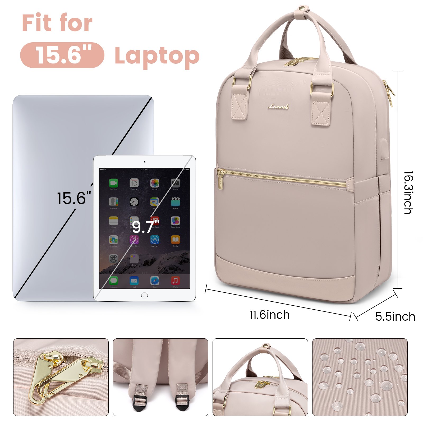 LOVEVOOK custom factory school backpack water resistant for ladies travel business work large 15.6 17in women laptop backpacks