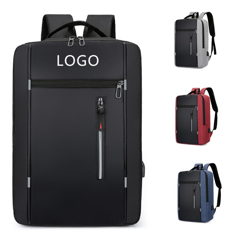 OEM Custom Oxford Man Waterproof School Travel Business Outdoor Reflective Stripe Laptop Backpack Back Bag with USB Charge Port