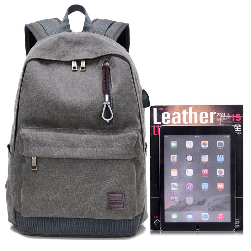 New male and female canvas backpack USB charging outdoor travel bag fashionableat the beginning of tall student bag