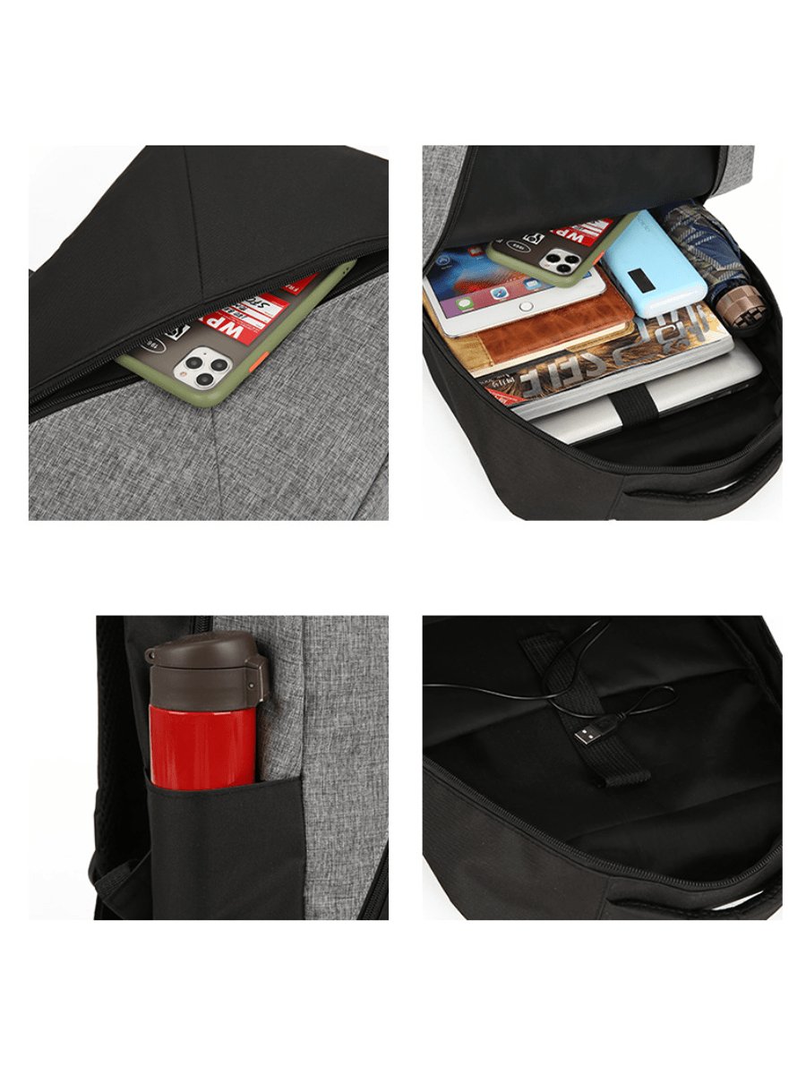 Gray new three-piece men's laptop backpack with USB interface backpack Business leisure travel notebook backpack three-piece set