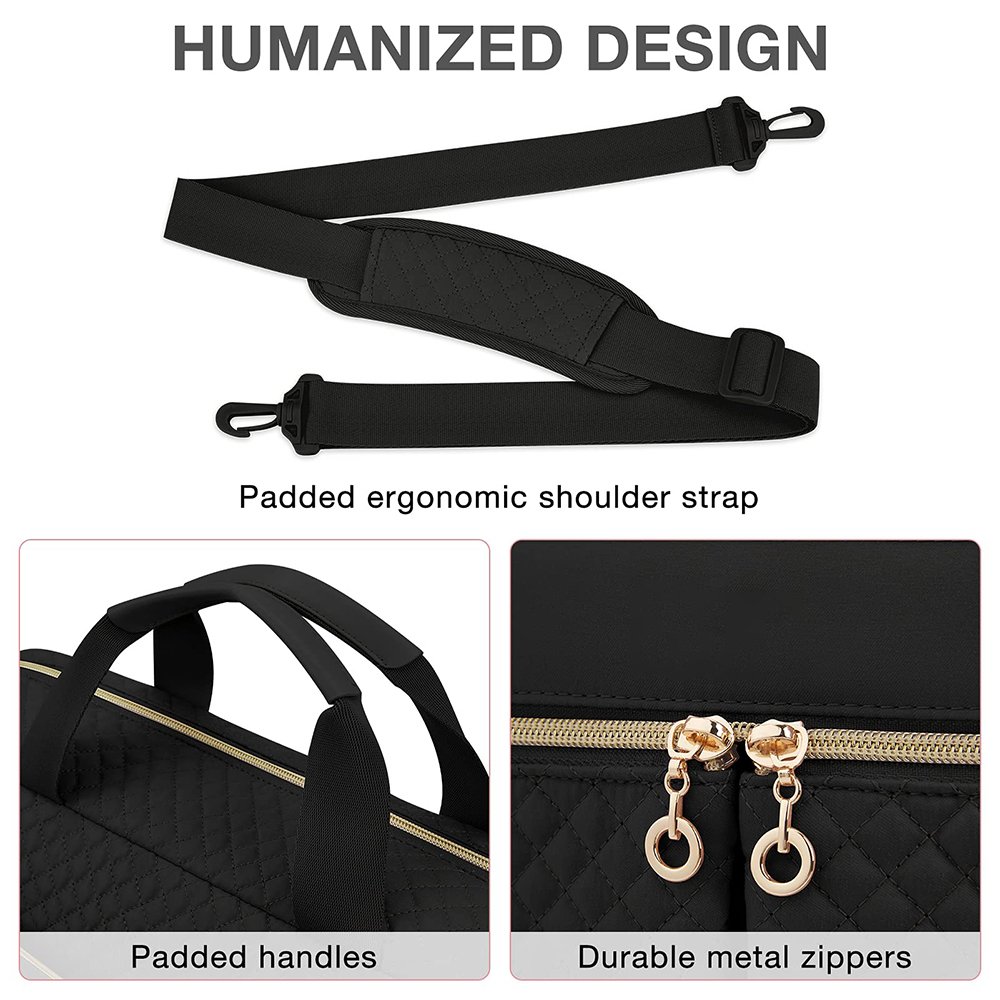 BSCI custom Laptop Bag 15.6/17.3 Inch Briefcase for Women Large Laptop Case Computer Bag Office Travel Business Black