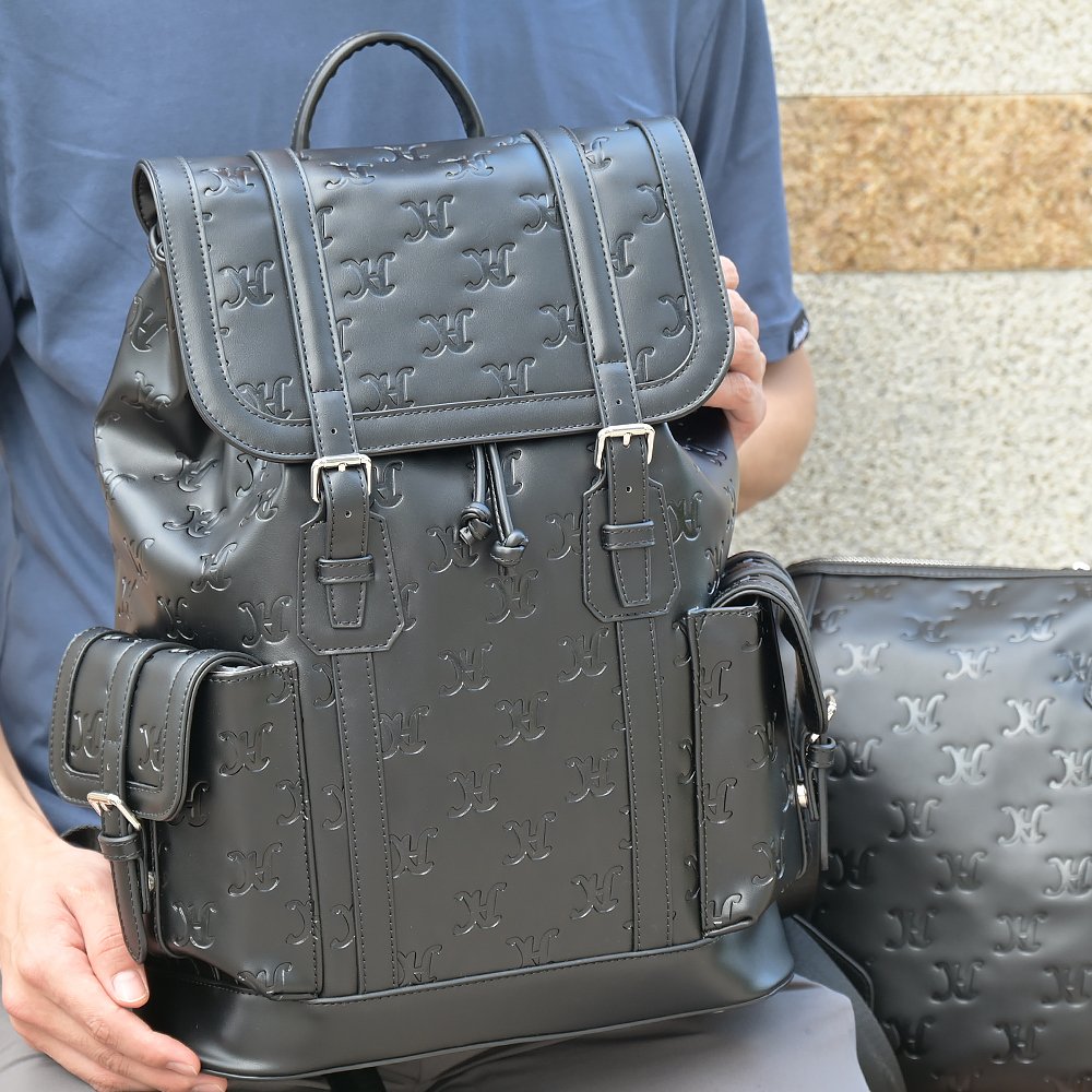 Stylish All over Embossed Logo backpack office computer bag luxury vegan leather backpacks men college bags laptop backpack bag