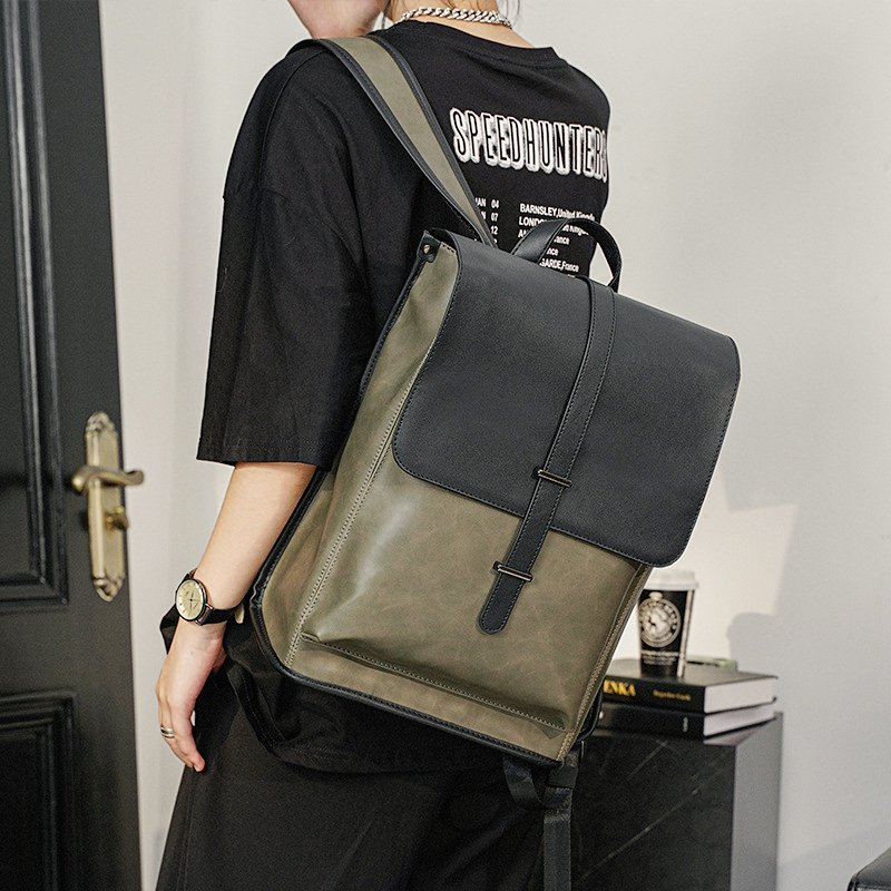 Custom PU Leather Men Backpack Vintage School Backpack Laptop bag for men leather Backpack