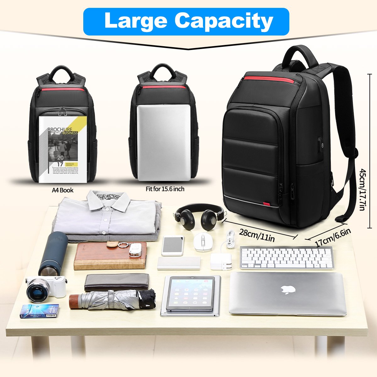 Extra Large 40L Travel Laptop Backpack with USB College Backpack Airline Approved Business Work Bag Fit 17 Inch Computer for Men