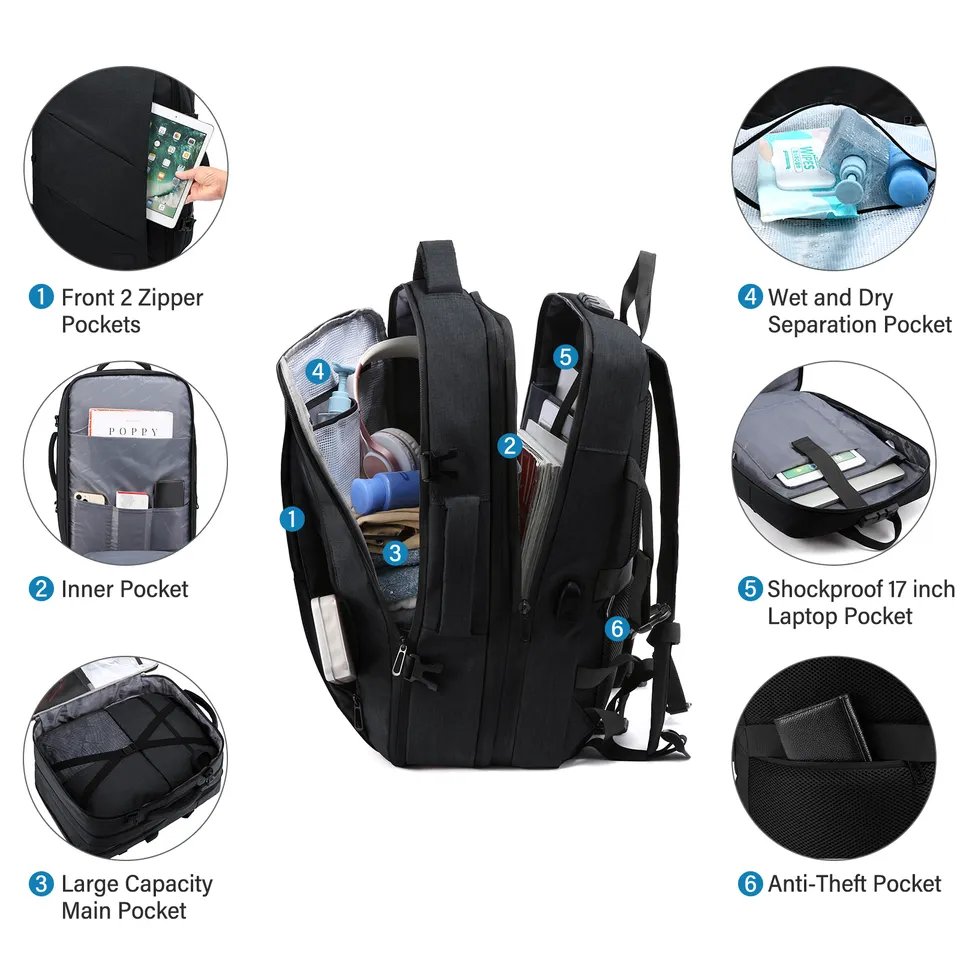 Hot Sale usb backpack large 40L anti-theft travel rucksack waterproof fashion business laptop travel backpack