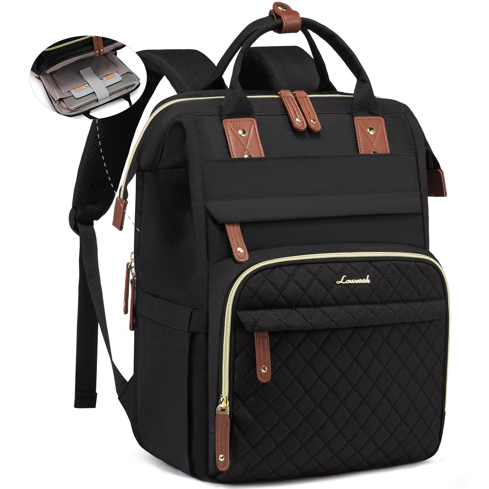 LOVEVOOK 14 15.6 17 Inch Student School Book Bags with USB Port Womens Fashion Casual Waterproof Laptop Backpack for Woman Girls
