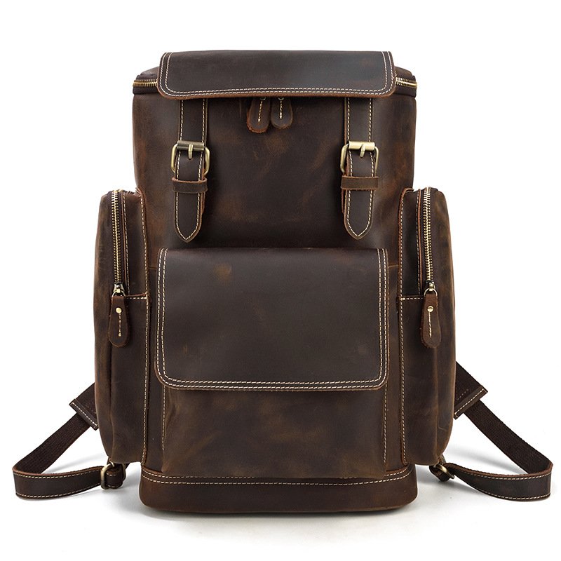 Wholesale Brown Full Grain Genuine Leather Laptop Backpack Bag Men Leather Backpack For Men Luxury