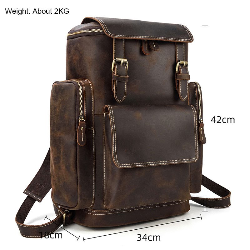 Wholesale Brown Full Grain Genuine Leather Laptop Backpack Bag Men Leather Backpack For Men Luxury