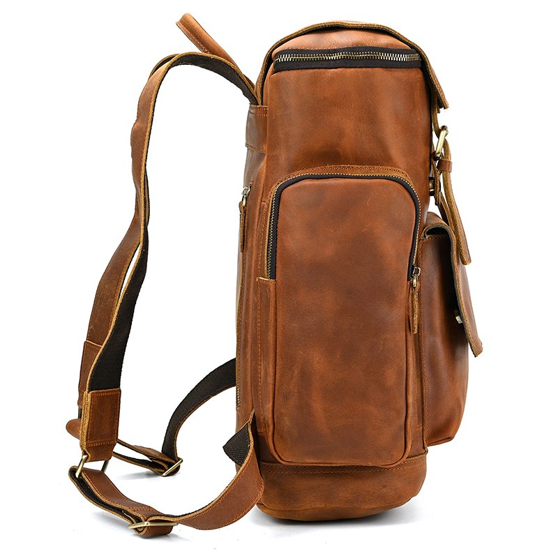Wholesale Brown Full Grain Genuine Leather Laptop Backpack Bag Men Leather Backpack For Men Luxury