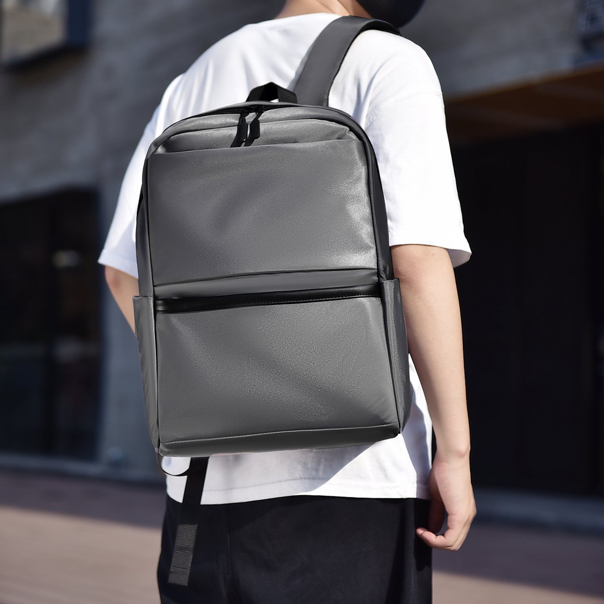 Casual fashion PU waterproof wear-resistant laptop backpack Men's backpack is suitable for going out to school and work